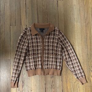 Rachel Zoe Brown & Cream Houndstooth Zip-Front Bomber Jacket